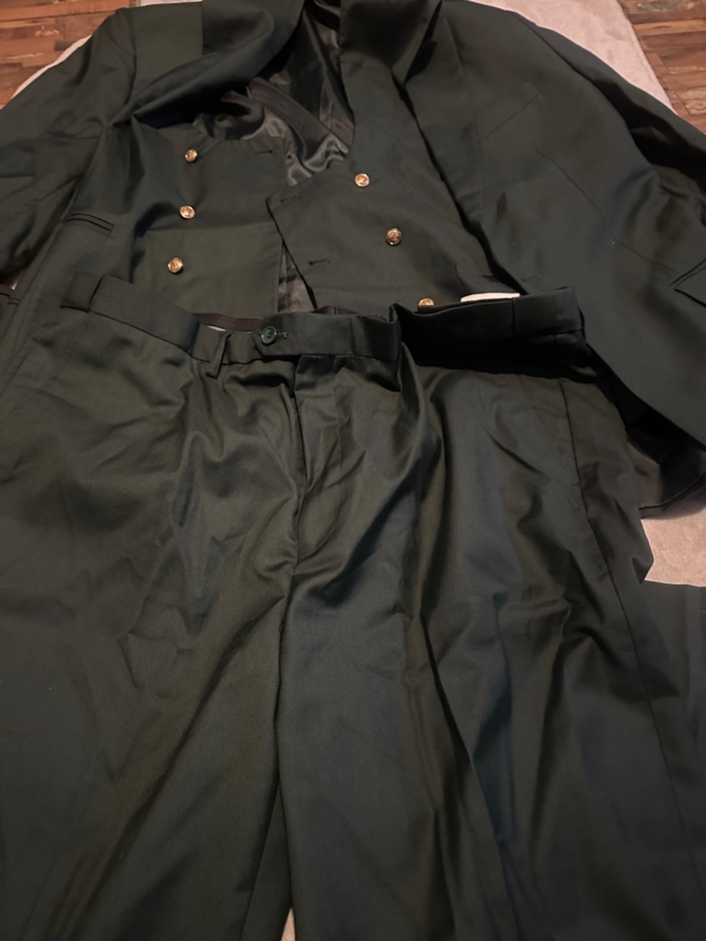 Double-Breasted Pea Coat in Dark Green with Gold Buttons